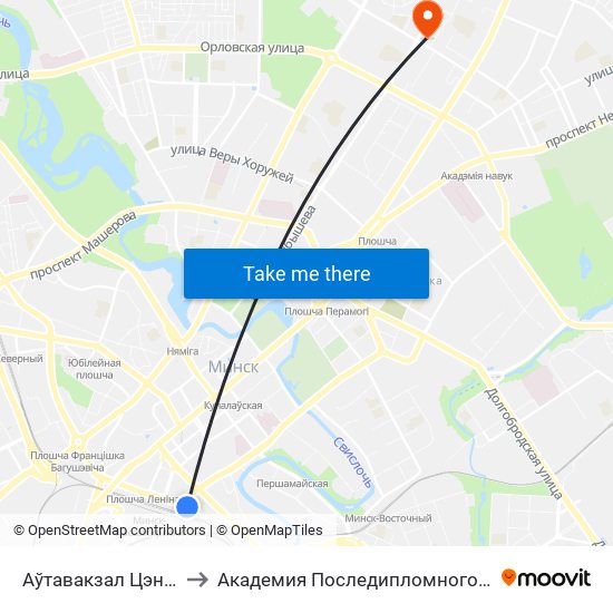 Аўтавакзал Цэнтральны to Академия Последипломного Образования map
