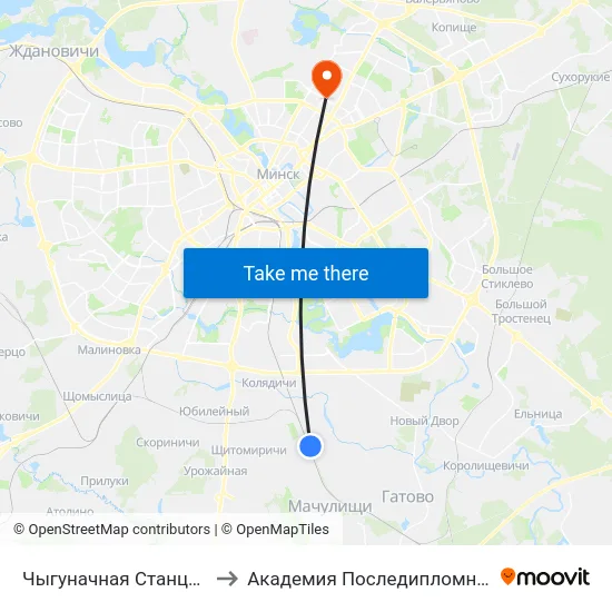 Чыгуначная Станцыя Калядзічы to Академия Последипломного Образования map