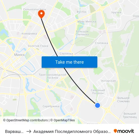 Варвашэні to Академия Последипломного Образования map