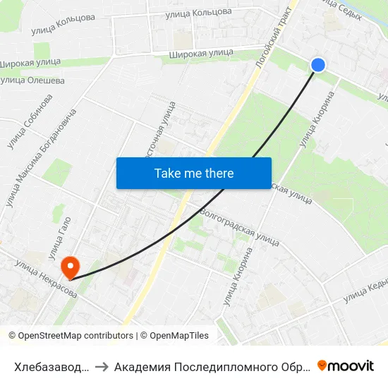 Хлебазавод № 5 to Академия Последипломного Образования map