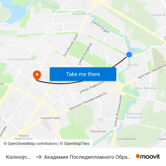 Каліноўскага to Академия Последипломного Образования map