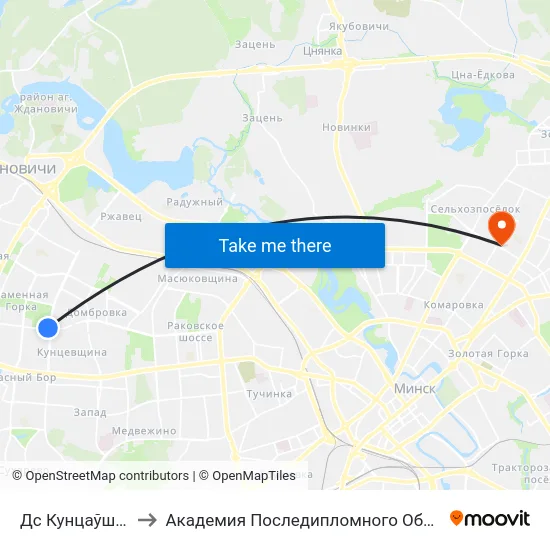 Дс Кунцаўшчына to Академия Последипломного Образования map