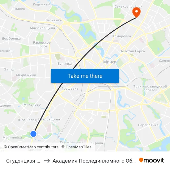 Студэнцкая Вёска to Академия Последипломного Образования map