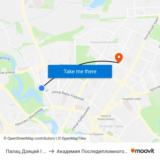 Палац Дзяцей І Моладзі to Академия Последипломного Образования map