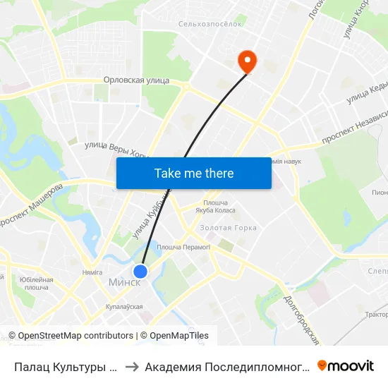 Палац Культуры Ветэранаў to Академия Последипломного Образования map