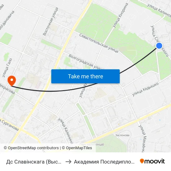 Дс Славінскага (Высадка Пасажыраў) to Академия Последипломного Образования map