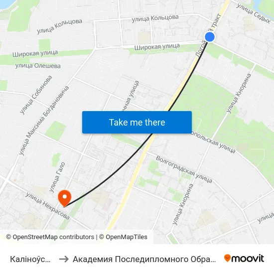 Каліноўскага to Академия Последипломного Образования map