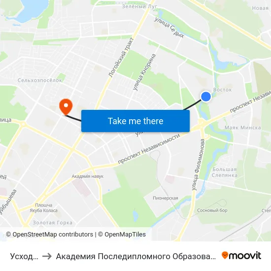 Усход-2 to Академия Последипломного Образования map