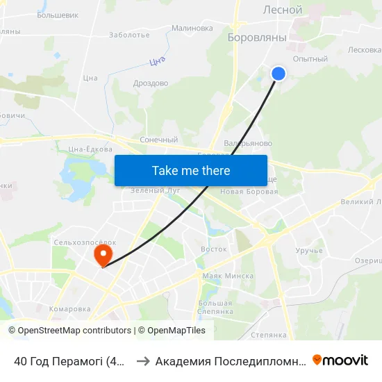 40 Год Перамогі (40 Лет Победы) to Академия Последипломного Образования map