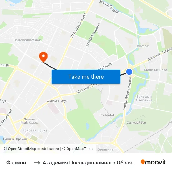 Філімонава to Академия Последипломного Образования map