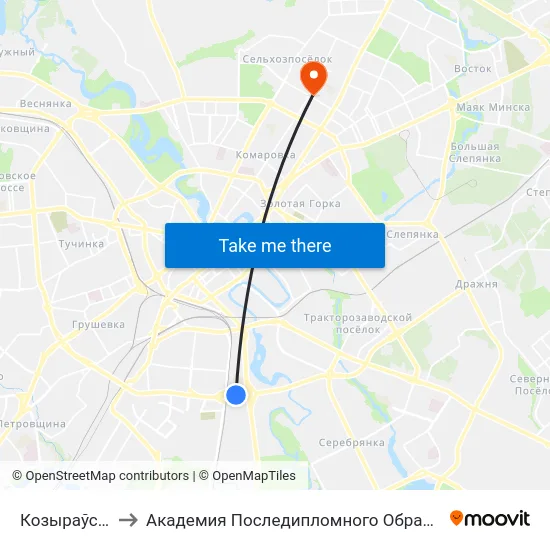 Козыраўская to Академия Последипломного Образования map