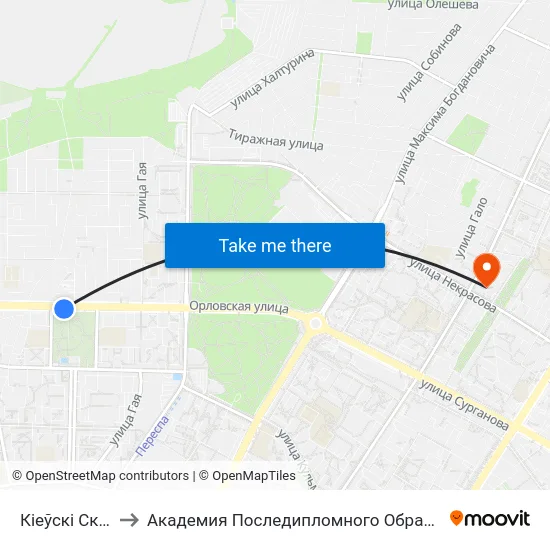 Кіеўскі Сквер to Академия Последипломного Образования map