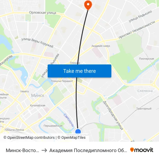 Минск-Восточный to Академия Последипломного Образования map