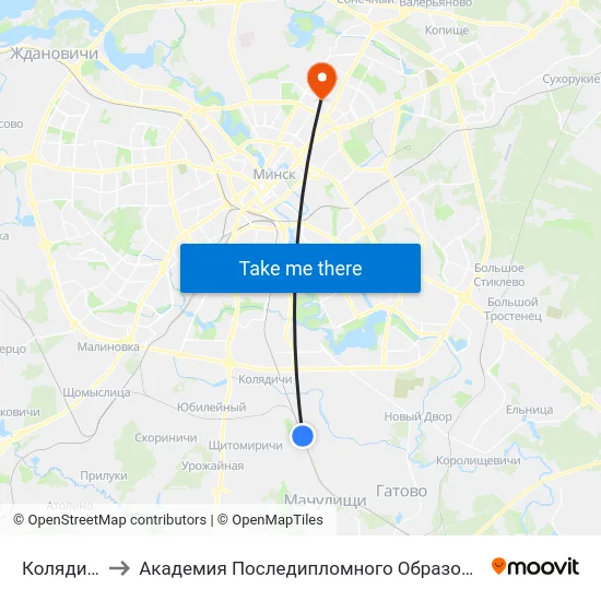 Колядичи to Академия Последипломного Образования map