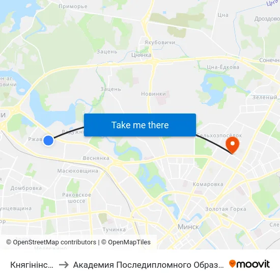Княгінінская to Академия Последипломного Образования map
