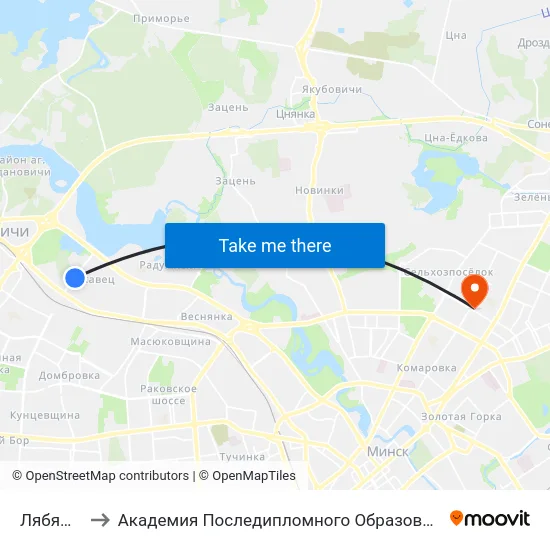 Лябяжы to Академия Последипломного Образования map