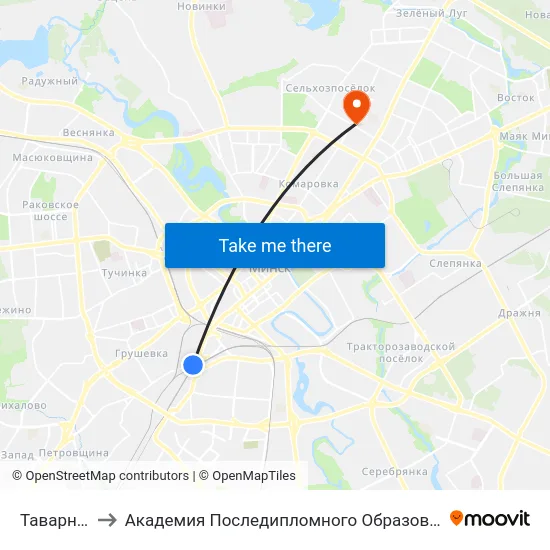 Таварная to Академия Последипломного Образования map