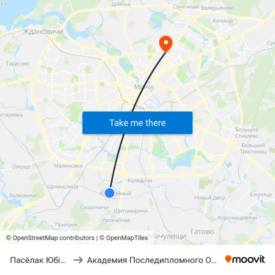 Пасёлак Юбілейны to Академия Последипломного Образования map