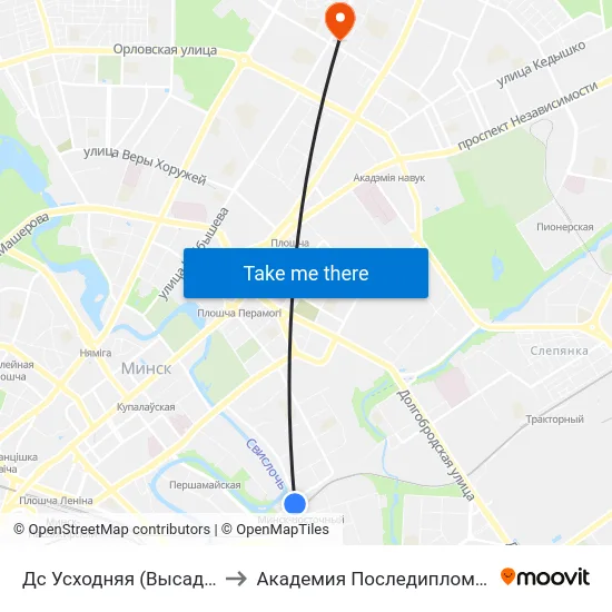 Дс Усходняя (Высадка Пасажыраў) to Академия Последипломного Образования map