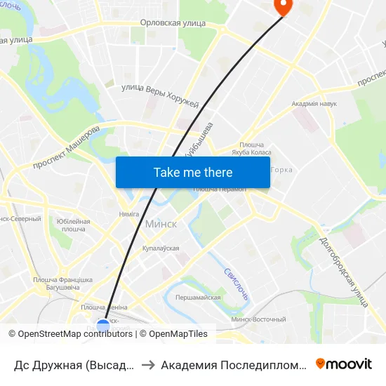 Дс Дружная (Высадка Пасажыраў) to Академия Последипломного Образования map