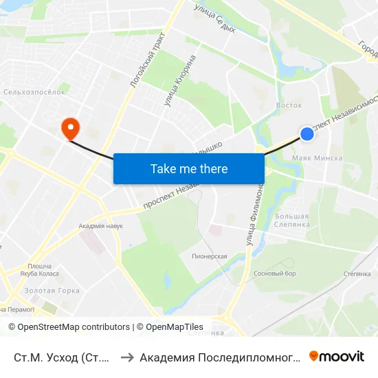 Ст.М. Усход (Ст.М. Восток) to Академия Последипломного Образования map