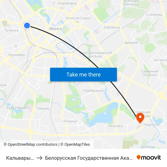 Кальварыйская to Белорусская Государственная Академия Авиации map
