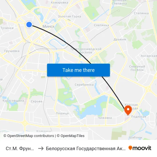 Ст.М. Фрунзенская to Белорусская Государственная Академия Авиации map