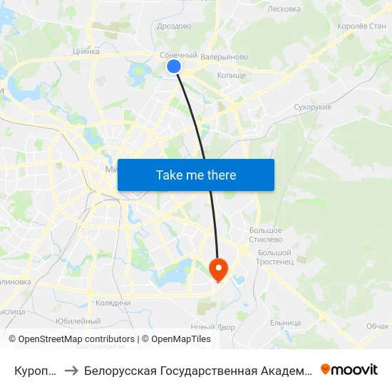 Куропаты to Белорусская Государственная Академия Авиации map