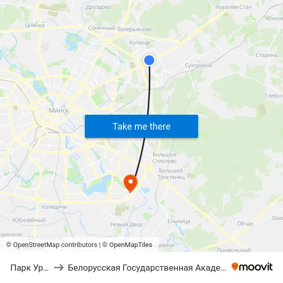 Парк Уручча to Белорусская Государственная Академия Авиации map