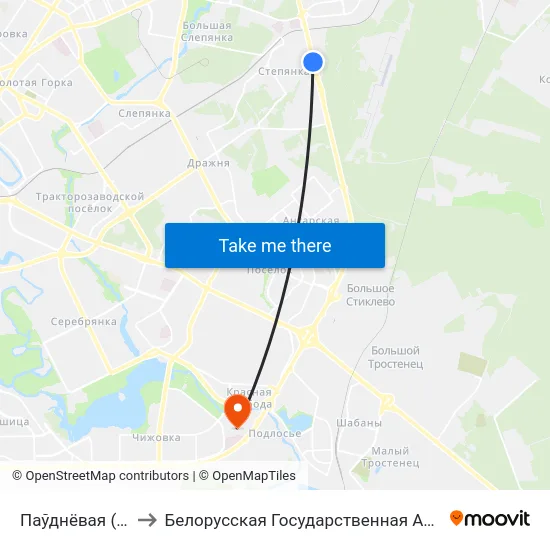 Паўднёвая (Южная) to Белорусская Государственная Академия Авиации map