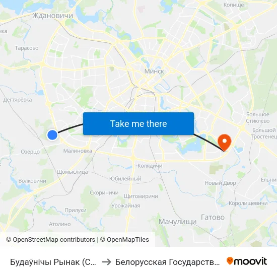Будаўнічы Рынак (Строительный Рынок) to Белорусская Государственная Академия Авиации map