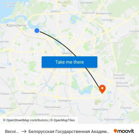 Веснінка to Белорусская Государственная Академия Авиации map
