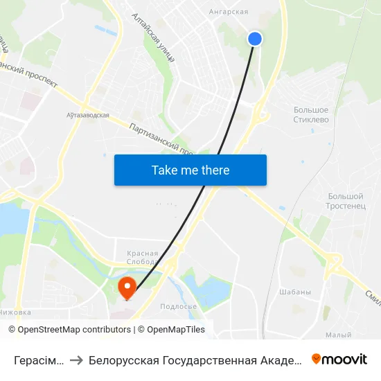Герасіменкі to Белорусская Государственная Академия Авиации map