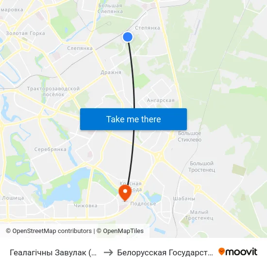 Геалагічны Завулак (Геологический Переулок) to Белорусская Государственная Академия Авиации map