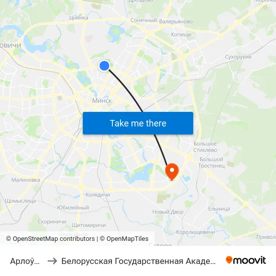 Арлоўская to Белорусская Государственная Академия Авиации map