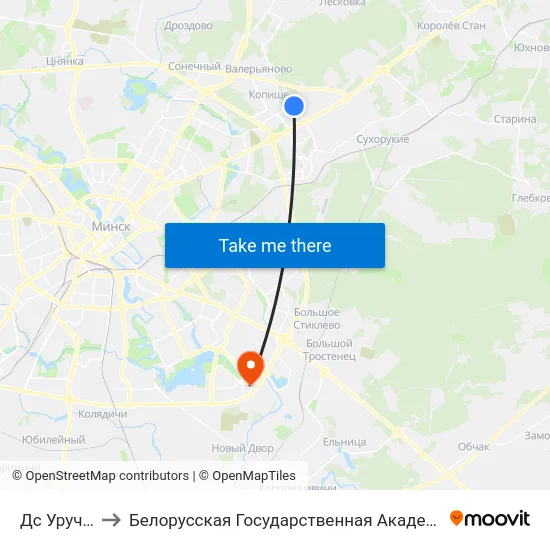 Дс Уручча-4 to Белорусская Государственная Академия Авиации map