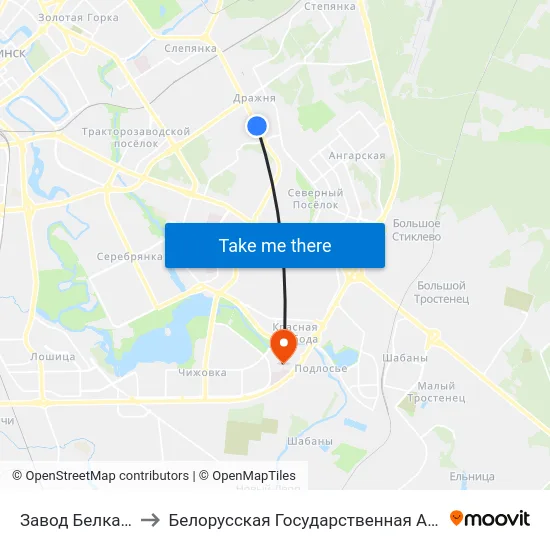 Завод Белкамунмаш to Белорусская Государственная Академия Авиации map