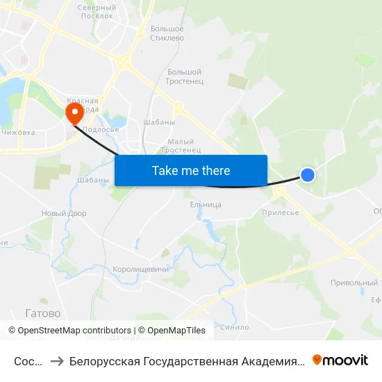 Сосны to Белорусская Государственная Академия Авиации map