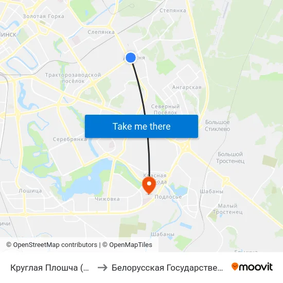 Круглая Плошча (Круглая Площадь) to Белорусская Государственная Академия Авиации map
