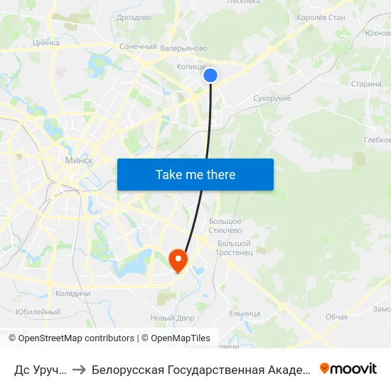 Дс Уручча-4 to Белорусская Государственная Академия Авиации map
