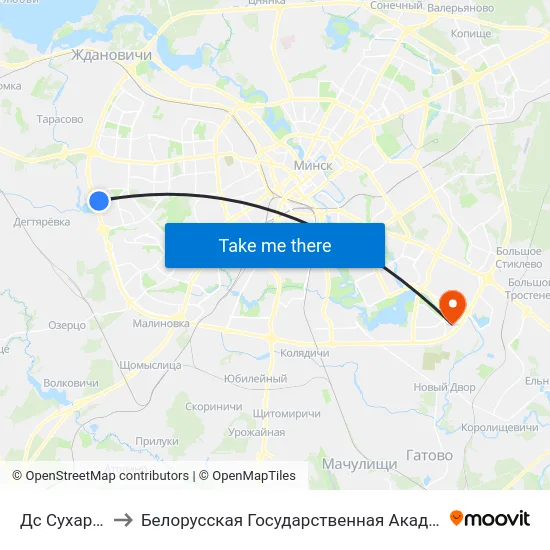 Дс Сухарава-5 to Белорусская Государственная Академия Авиации map