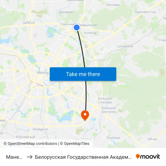 Маневіча to Белорусская Государственная Академия Авиации map
