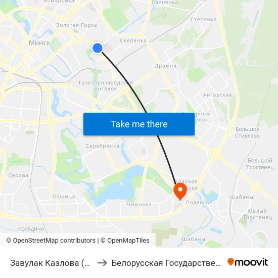 Завулак Казлова (Переулок Козлова) to Белорусская Государственная Академия Авиации map