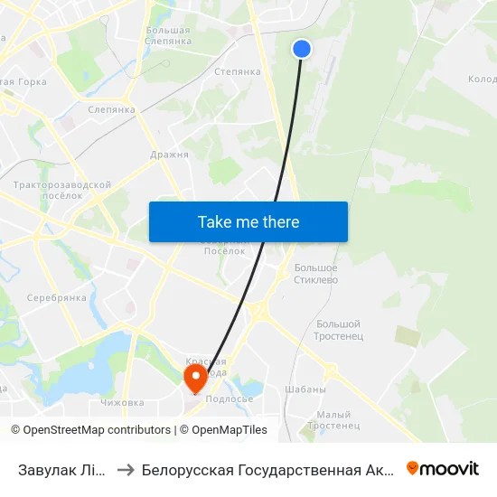 Завулак Ліпкаўскі to Белорусская Государственная Академия Авиации map