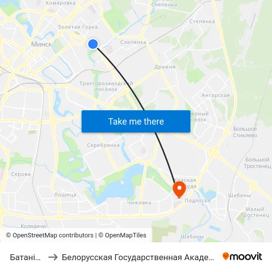 Батанічная to Белорусская Государственная Академия Авиации map