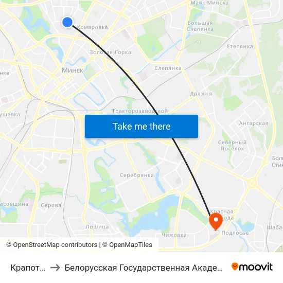 Крапоткіна to Белорусская Государственная Академия Авиации map