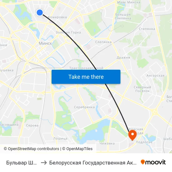Бульвар Шаўчэнкі to Белорусская Государственная Академия Авиации map