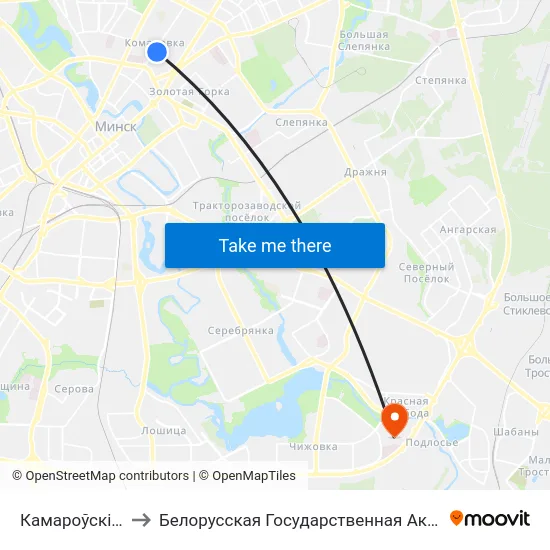 Камароўскі Рынак to Белорусская Государственная Академия Авиации map