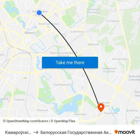 Камароўскі Рынак to Белорусская Государственная Академия Авиации map