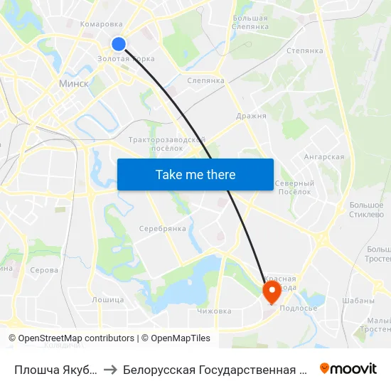 Плошча Якуба Коласа to Белорусская Государственная Академия Авиации map